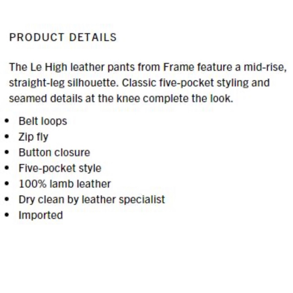 FRAME Le High Leather Pants Size 29 - Picture 3 of 12